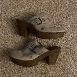 Born Gray Platform Clogs with brown heel and platform, size 9